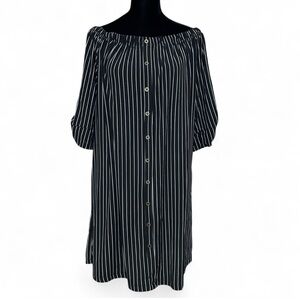 JUSTIFY Black And White Striped Off-Shoulder Pull Up Dress XL Exelent Condition